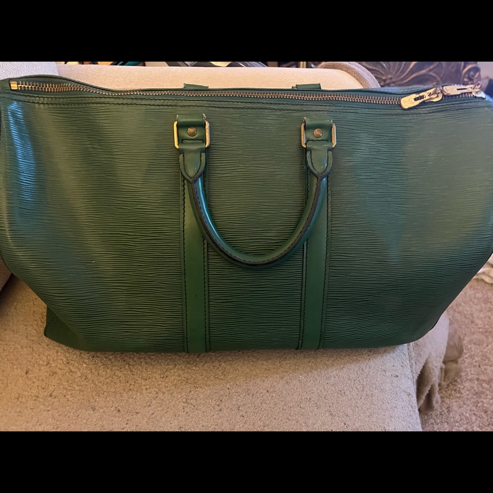 Genuine Epi Green Leather Louis Vuitton Duffle Bag.